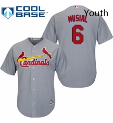 Youth Majestic St Louis Cardinals 6 Stan Musial Replica Grey Road Cool Base MLB Jersey