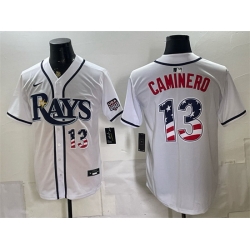 Men Tampa Bay Rays  13 Junior Caminero White 2026 USA 250 Fourth of July Home Stitched Baseball Jersey