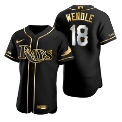 Men Tampa Bay Rays 18 Joey Wendle Black Gold 2020 Nike Flexbase Jersey