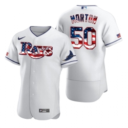 Men Tampa Bay Rays 50 Charlie Morton Men Nike White Fluttering USA Flag Limited Edition Flex Base MLB Jersey