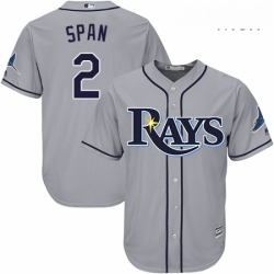 Mens Majestic Tampa Bay Rays 2 Denard Span Replica Grey Road Cool Base MLB Jersey 