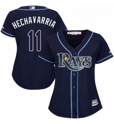 Womens Majestic Tampa Bay Rays 11 Adeiny Hechavarria Authentic Navy Blue Alternate Cool Base MLB Jersey 