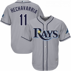 Youth Majestic Tampa Bay Rays 11 Adeiny Hechavarria Authentic Grey Road Cool Base MLB Jersey 