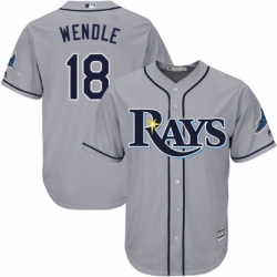 Youth Majestic Tampa Bay Rays 18 Joey Wendle Replica Grey Road Cool Base MLB Jersey 