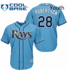 Youth Majestic Tampa Bay Rays 28 Daniel Robertson Authentic Light Blue Alternate 2 Cool Base MLB Jersey 