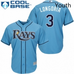 Youth Majestic Tampa Bay Rays 3 Evan Longoria Replica Light Blue Alternate 2 Cool Base MLB Jersey