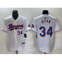 Men Texas Rangers 34 Nolan Ryan Number White 2024 Gold Collection Limited Cool Base Jerseys