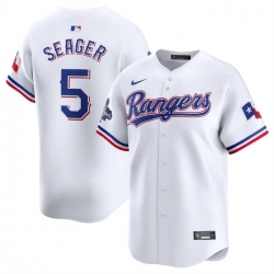 Men Texas Rangers 5 Corey Seager White 2023 World Series Champions Stitched Baseball Jersey