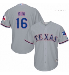 Mens Majestic Texas Rangers 16 Ryan Rua Replica Grey Road Cool Base MLB Jersey 