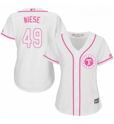 Womens Majestic Texas Rangers 49 Jon Niese Authentic White Fashion Cool Base MLB Jersey 