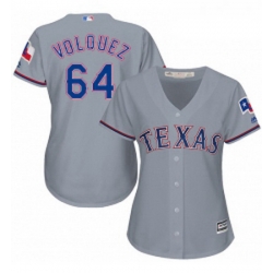 Womens Majestic Texas Rangers 64 Edinson Volquez Authentic Grey Road Cool Base MLB Jersey 