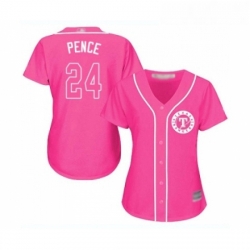 Womens Texas Rangers 24 Hunter Pence Replica Pink Fashion Cool Base Baseball Jersey 