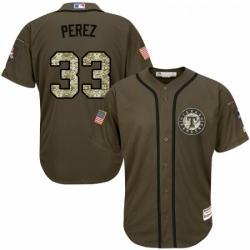 Youth Majestic Texas Rangers 33 Martin Perez Authentic Green Salute to Service MLB Jersey