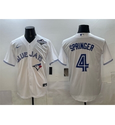 Men Toronto Blue Jays 4 George Springer White 2025 World Series Home Cool Base Stitched Baseball Jersey