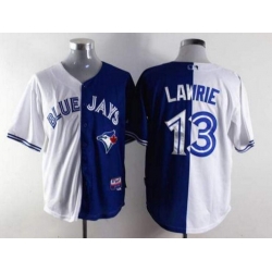 Men Toronto Blue Jays Split Jerseys 13 Brett Lawrie White Blue Jersey