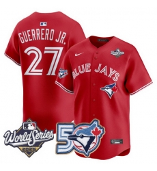Men Women Youth Blue Jays 50th Patch 2025 World Series Red 27 Guerrero JR. Stitched Jersey Men Women Youth Blue Jays 50th Patch 2025 World Series Red 27 Guerrero JR. Stitched Jersey