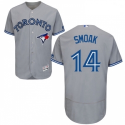 Mens Majestic Toronto Blue Jays 14 Justin Smoak Grey Road Flex Base Authentic Collection MLB Jersey