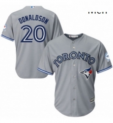 Mens Majestic Toronto Blue Jays 20 Josh Donaldson Replica Grey Road 40th Anniversary Patch MLB Jersey