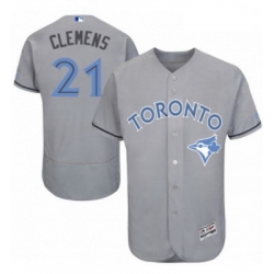 Mens Majestic Toronto Blue Jays 21 Roger Clemens Authentic Gray 2016 Fathers Day Fashion Flex Base MLB Jersey