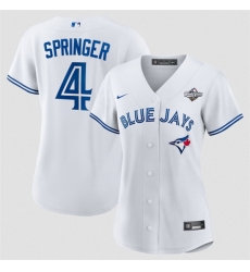 Women Toronto Blue Jays 4 George Springer White 2025 World Series Home Cool Base Stitched Baseball Jersey 