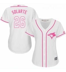 Womens Majestic Toronto Blue Jays 26 Yangervis Solarte Replica White Fashion Cool Base MLB Jersey 