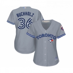 Womens Toronto Blue Jays 36 Clay Buchholz Replica Grey Road Baseball Jersey 
