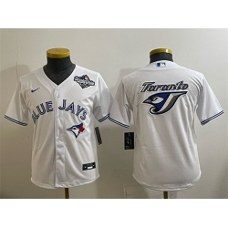 Youth Toronto Blue Jays Team Big Logo White 2025 World Series Home Cool Base Stitched Baseball Jersey
