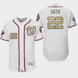 Men Washington Nationals 22 Juan Soto 2019 World Series Champions White Gold Program Flex Base Jersey