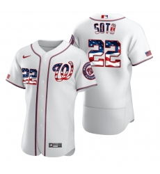 Men Washington Nationals 22 Juan Soto Men Nike White Fluttering USA Flag Limited Edition Flex Base MLB Jersey