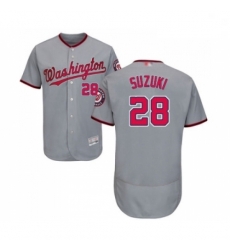 Mens Washington Nationals 28 Kurt Suzuki Grey Road Flex Base Authentic Collection Baseball Jersey