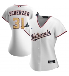 Women Nationals 31 Max Scherzer White Gold Women Nike 2020 Gold Program Cool Base Jersey