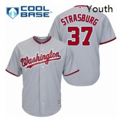 Youth Majestic Washington Nationals 37 Stephen Strasburg Replica Grey Road Cool Base MLB Jersey