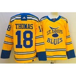 Men St  Louis Blues 18 Robert Thomas Yellow 2022 23 Reverse Retro Stitched Jersey