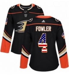 Womens Adidas Anaheim Ducks 4 Cam Fowler Authentic Black USA Flag Fashion NHL Jersey 