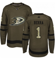 Youth Adidas Anaheim Ducks 1 Reto Berra Authentic Green Salute to Service NHL Jersey 