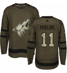 Mens Adidas Arizona Coyotes 11 Brendan Perlini Authentic Green Salute to Service NHL Jersey 