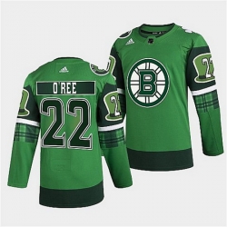 Men Boston Bruins 22 Willie O 27Ree 2022 Green St Patricks Day Warm Up Stitched jersey