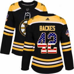 Womens Adidas Boston Bruins 42 David Backes Authentic Black USA Flag Fashion NHL Jersey 