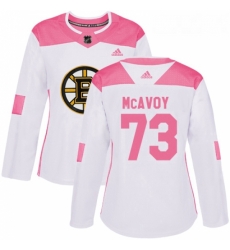 Womens Adidas Boston Bruins 73 Charlie McAvoy Authentic WhitePink Fashion NHL Jersey 