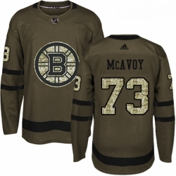 Youth Adidas Boston Bruins 73 Charlie McAvoy Premier Green Salute to Service NHL Jersey 