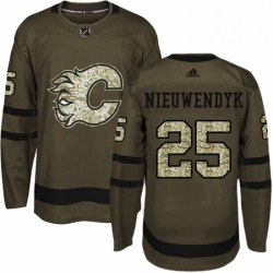 Mens Adidas Calgary Flames 25 Joe Nieuwendyk Premier Green Salute to Service NHL Jersey 