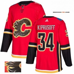 Mens Adidas Calgary Flames 34 Miikka Kiprusoff Authentic Red Fashion Gold NHL Jersey 