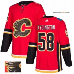 Mens Adidas Calgary Flames 58 Oliver Kylington Authentic Red Fashion Gold NHL Jersey 