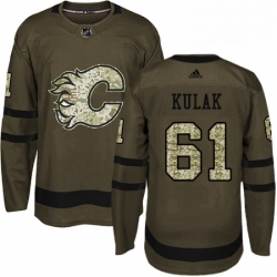 Mens Adidas Calgary Flames 61 Brett Kulak Authentic Green Salute to Service NHL Jersey 