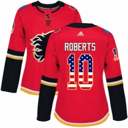 Womens Adidas Calgary Flames 10 Gary Roberts Authentic Red USA Flag Fashion NHL Jersey 