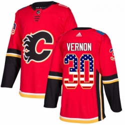 Youth Adidas Calgary Flames 30 Mike Vernon Authentic Red USA Flag Fashion NHL Jersey 