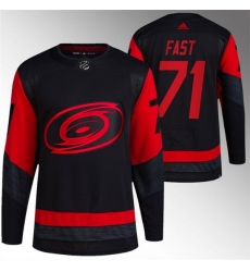 Men Carolina Hurricanes 71 Jesper Fast Black Red Stadium Series Breakaway Stitched Jersey