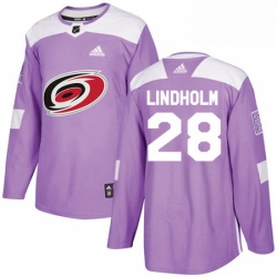 Mens Adidas Carolina Hurricanes 28 Elias Lindholm Authentic Purple Fights Cancer Practice NHL Jersey 