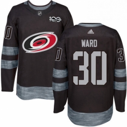 Mens Adidas Carolina Hurricanes 30 Cam Ward Authentic Black 1917 2017 100th Anniversary NHL Jersey 