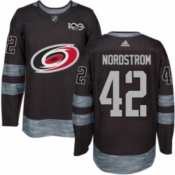 Mens Adidas Carolina Hurricanes 42 Joakim Nordstrom Authentic Black 1917 2017 100th Anniversary NHL Jersey 